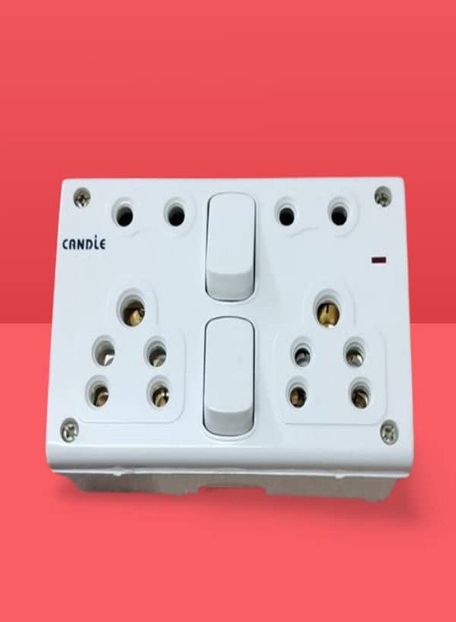 CANDLE 6Ampere Unbreakable 2 Switch 4 Socket/Outlets Combined with Box with Indicator Switch Socket Board (White, 2+4) Pack of 5 Pcs - Image 5